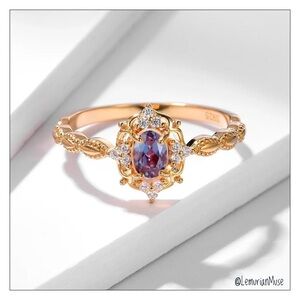 Alexandrite Sterling Silver Rose Gold Oval Color Changing Ring